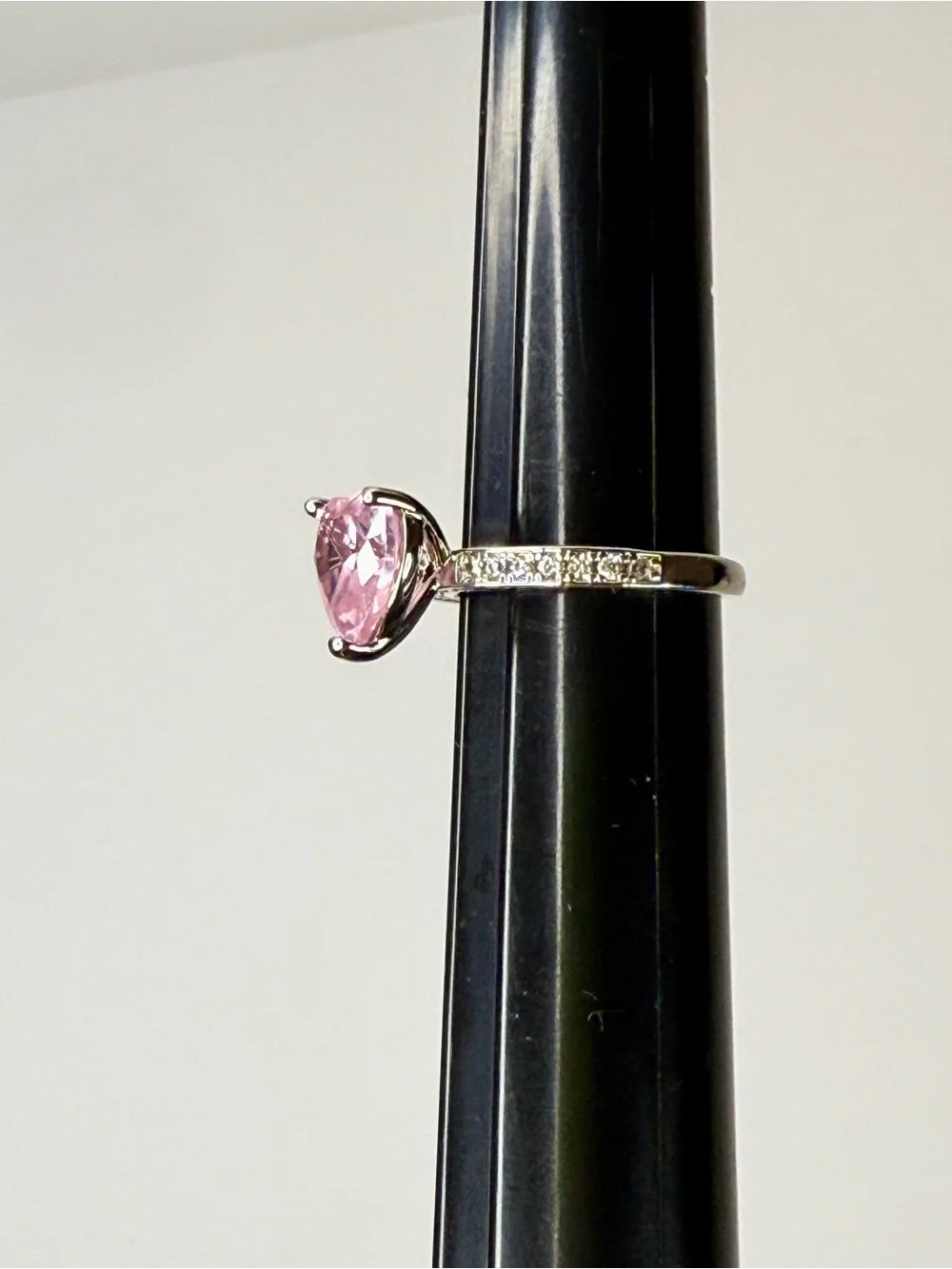 Pink Heart AAA CZ Solitaire Pave Accent Ring Silver Plated Size 7.5 New